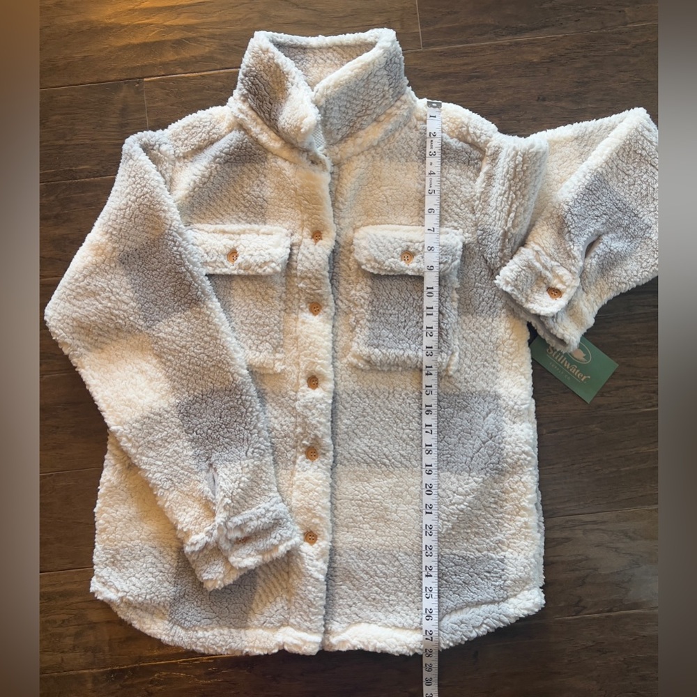 NWT Stillwater Supply Co. Grey Plaid Sherpa Jacket with Button Closure